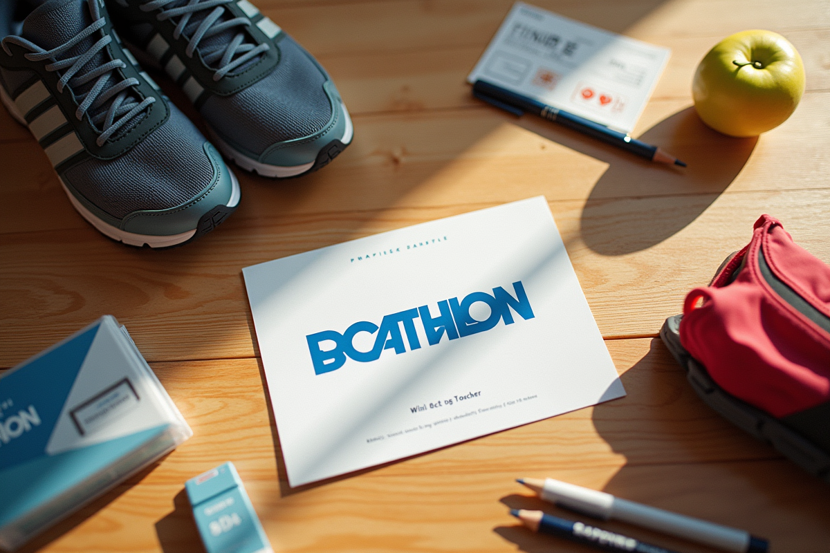 Dispositifs sportifs et bon de vacances sur une table en bois