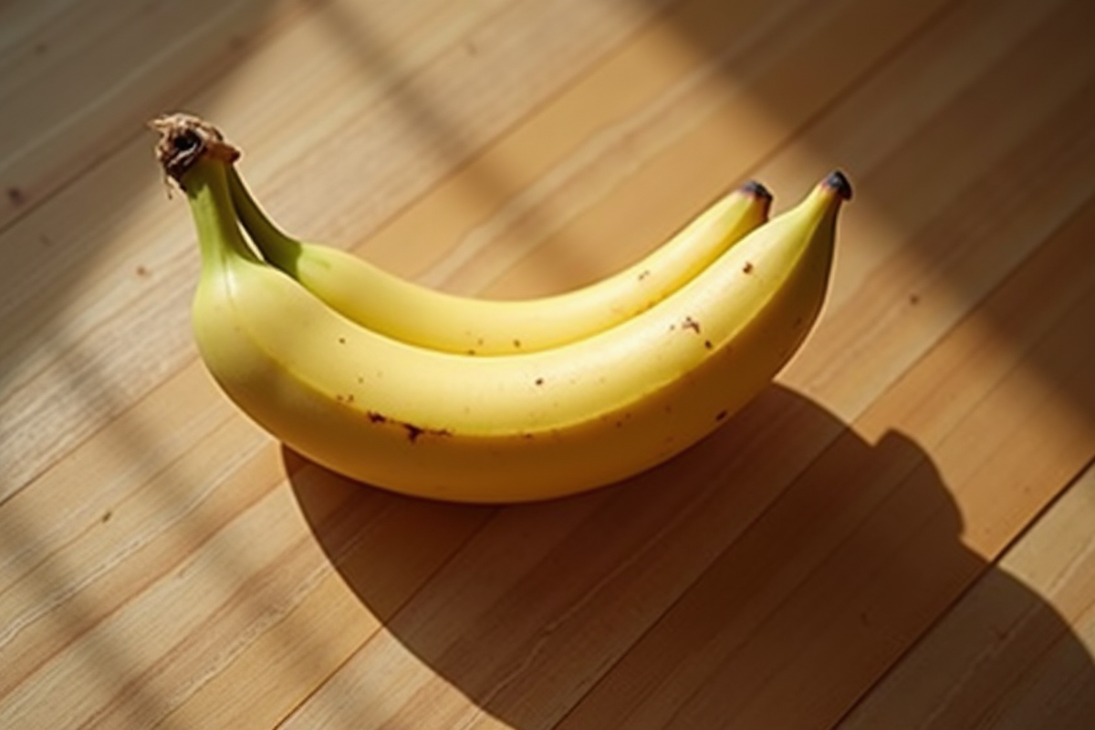 Banane mûre sur planche en bois dans la cuisine