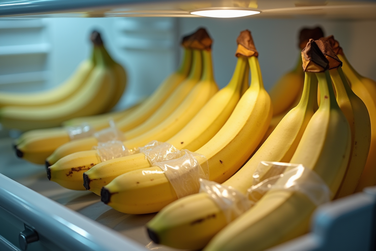 Bananes emballées dans un réfrigérateur pour la fraîcheur
