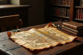 Carte historique des Lander allemands sur parchemin ancien dans une bibliothèque universitaire