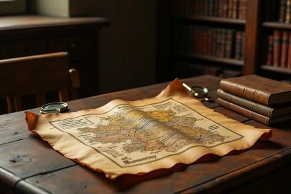 Carte historique des Lander allemands sur parchemin ancien dans une bibliothèque universitaire
