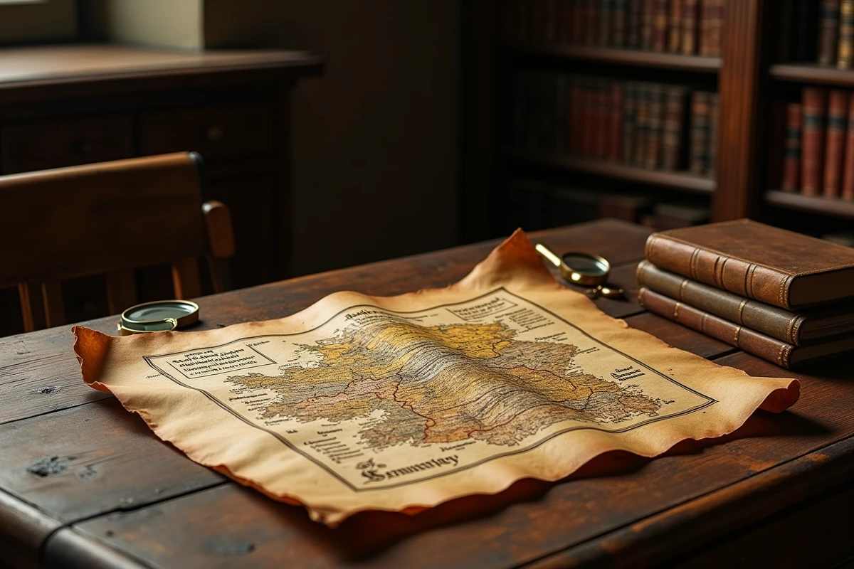 Carte historique des Lander allemands sur parchemin ancien dans une bibliothèque universitaire