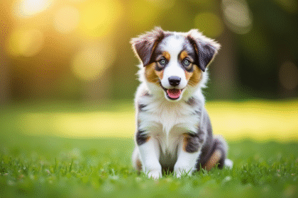 Chiot Australian Shepherd dans un parc ensoleille