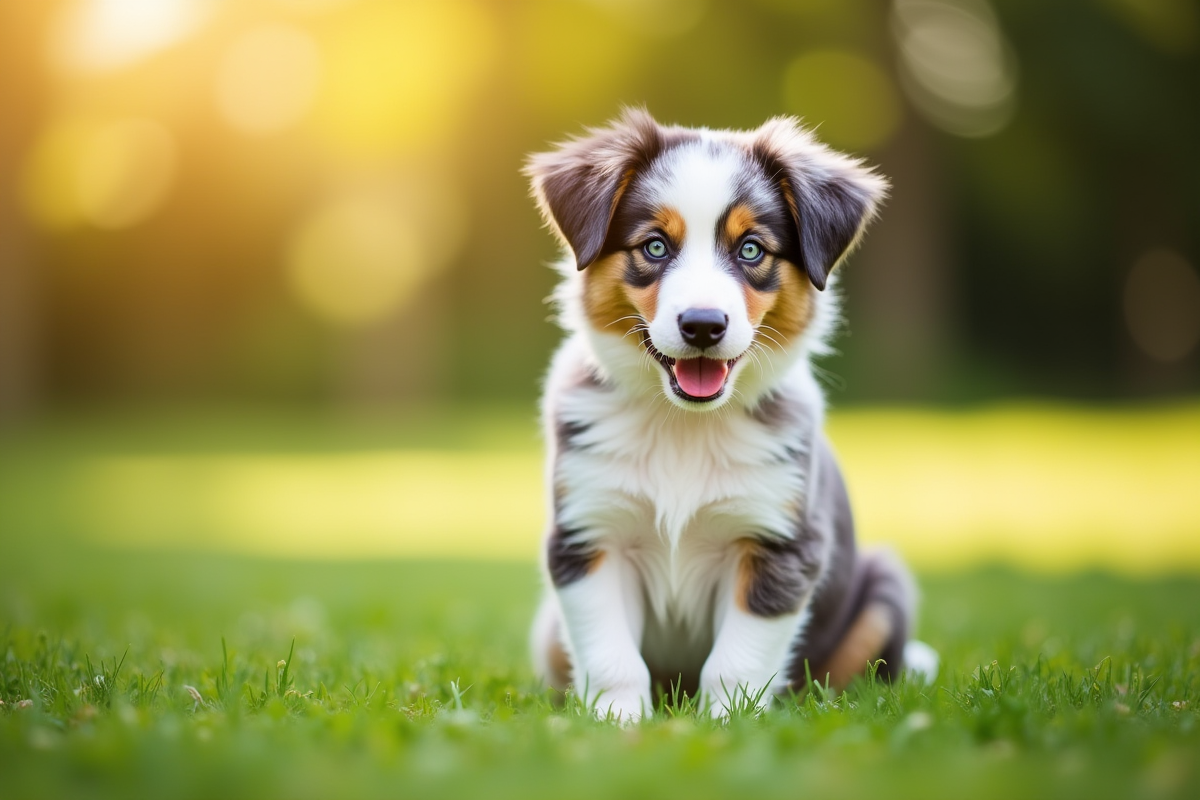 Chiot Australian Shepherd dans un parc ensoleille