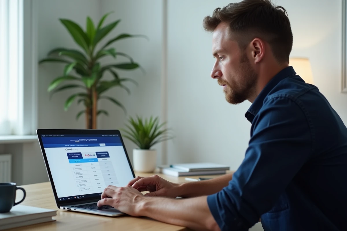Homme comparant les prix des abonnements Canal+ sur son ordinateur portable au bureau