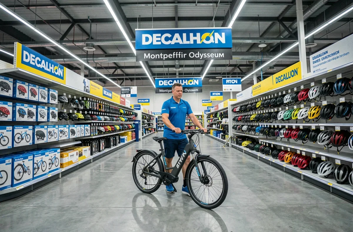 Employé de Decathlon Montpellier Odysseum dans le rayon vélos électriques du grand magasin