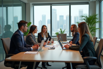 Groupe de professionnels en réunion dans un bureau moderne