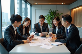 Groupe de professionnels japonais en réunion de travail