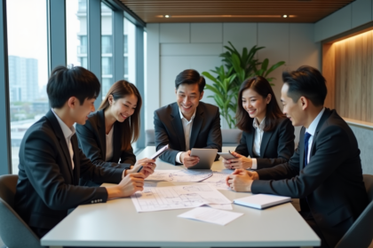 Groupe de professionnels japonais en réunion de travail