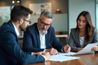 Agent immobilier et couple lors de l'évaluation immobilière