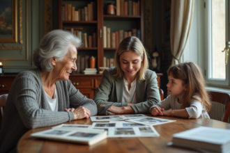 Trois générations de famille française autour d'une table