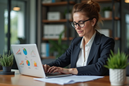 Femme d'âge moyen analysant un tableau financier sur son ordinateur