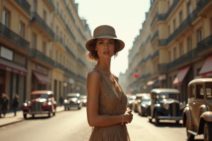 Femme élégante des années 1920 dans une rue parisienne