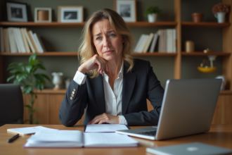Femme d'âge moyen analysant ses factures à la maison