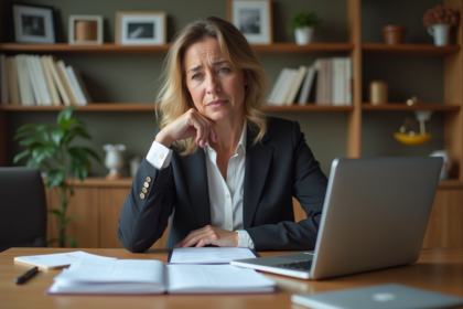 Femme d'âge moyen analysant ses factures à la maison