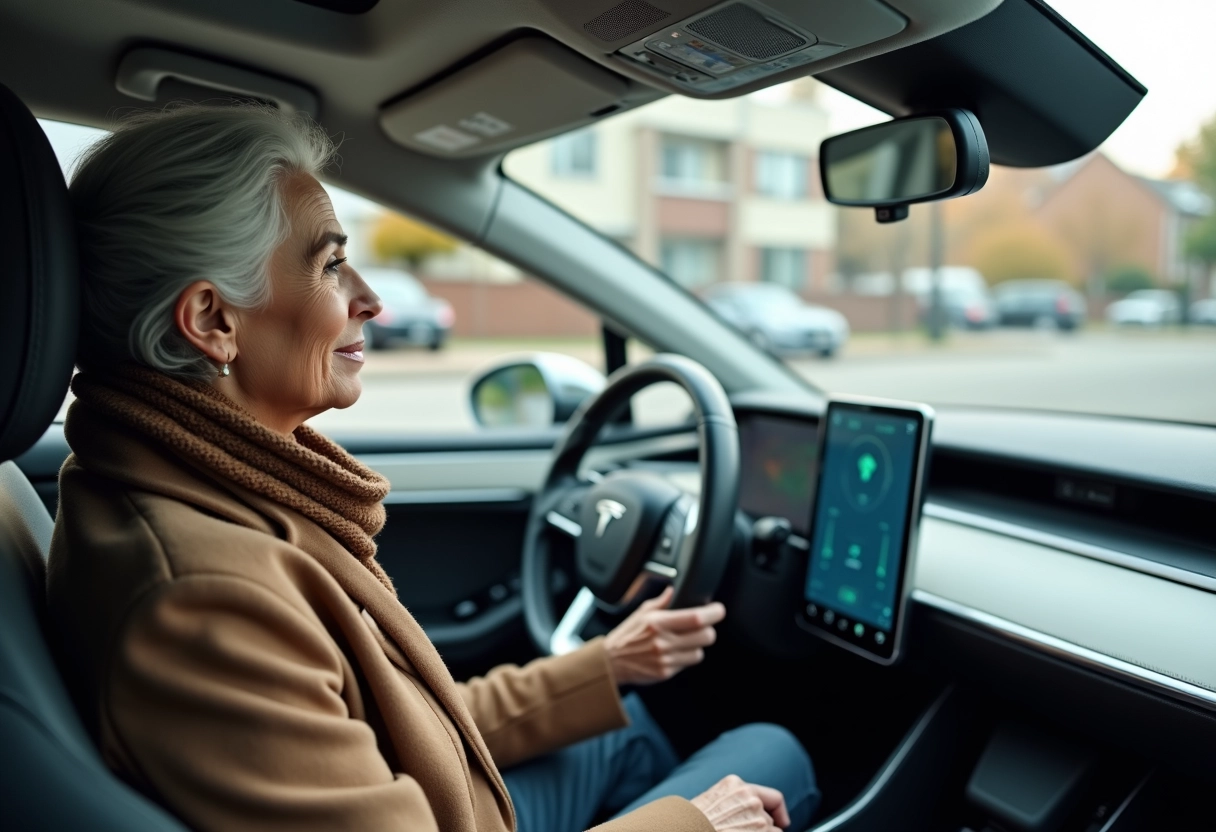 Femme regardant le tableau de bord d