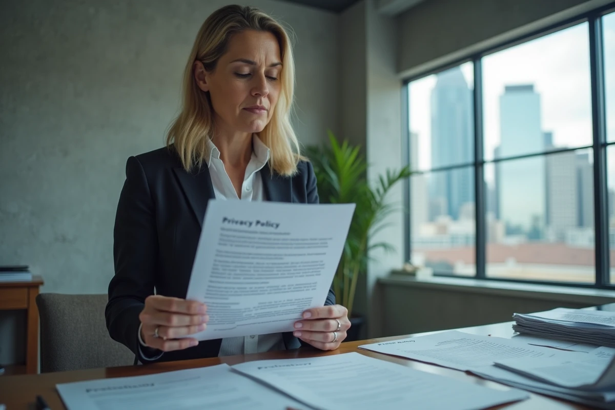 Femme d affaires relisant une politique de confidentialité papier