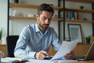 Homme d'âge moyen au bureau organisé et concentré