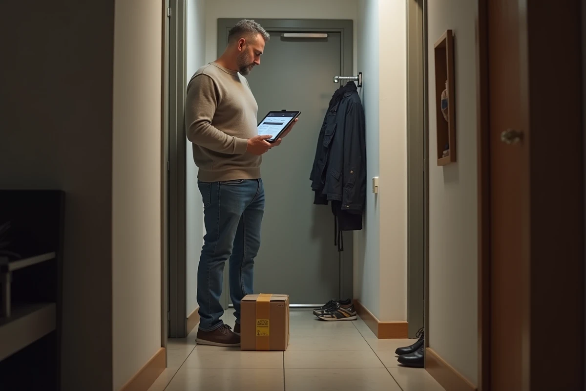 Homme vérifiant livraison avec tablette dans l