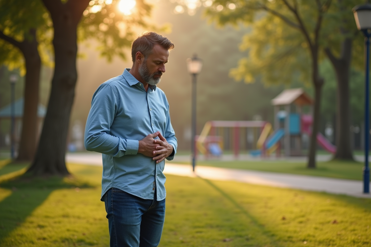 Homme pratiquant respiration 478 dans un parc au lever du soleil