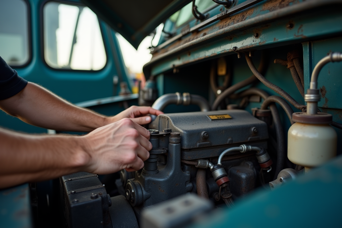 Acheteur inspectant le moteur d
