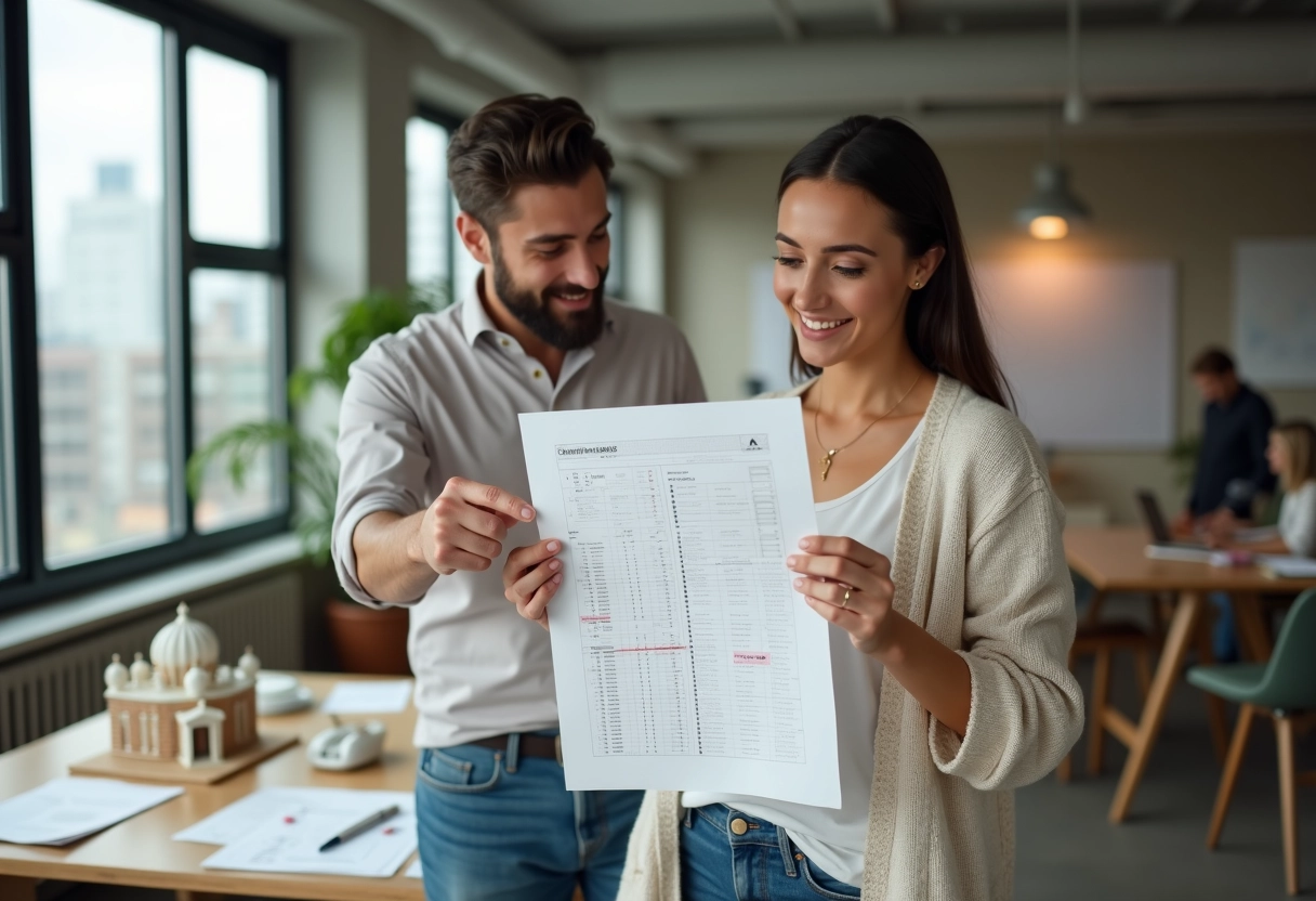 Jeune femme tenant un echelle de conversion et un modele