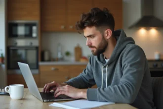 Jeune homme inscrivant ses données sur un formulaire numérique