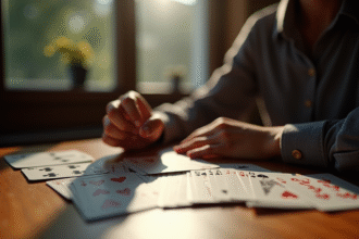 Personne jouant au solitaire avec un jeu de 32 cartes