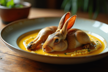 Plat de lapin à la moutarde rustique en présentation élégante