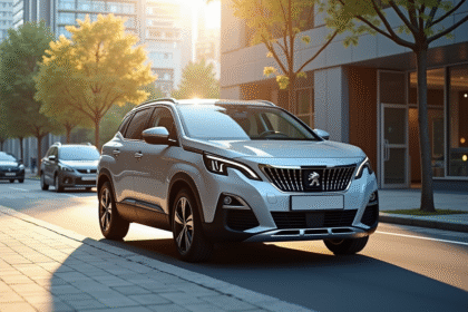 Voiture Peugeot 3008 en ville au matin lumineux