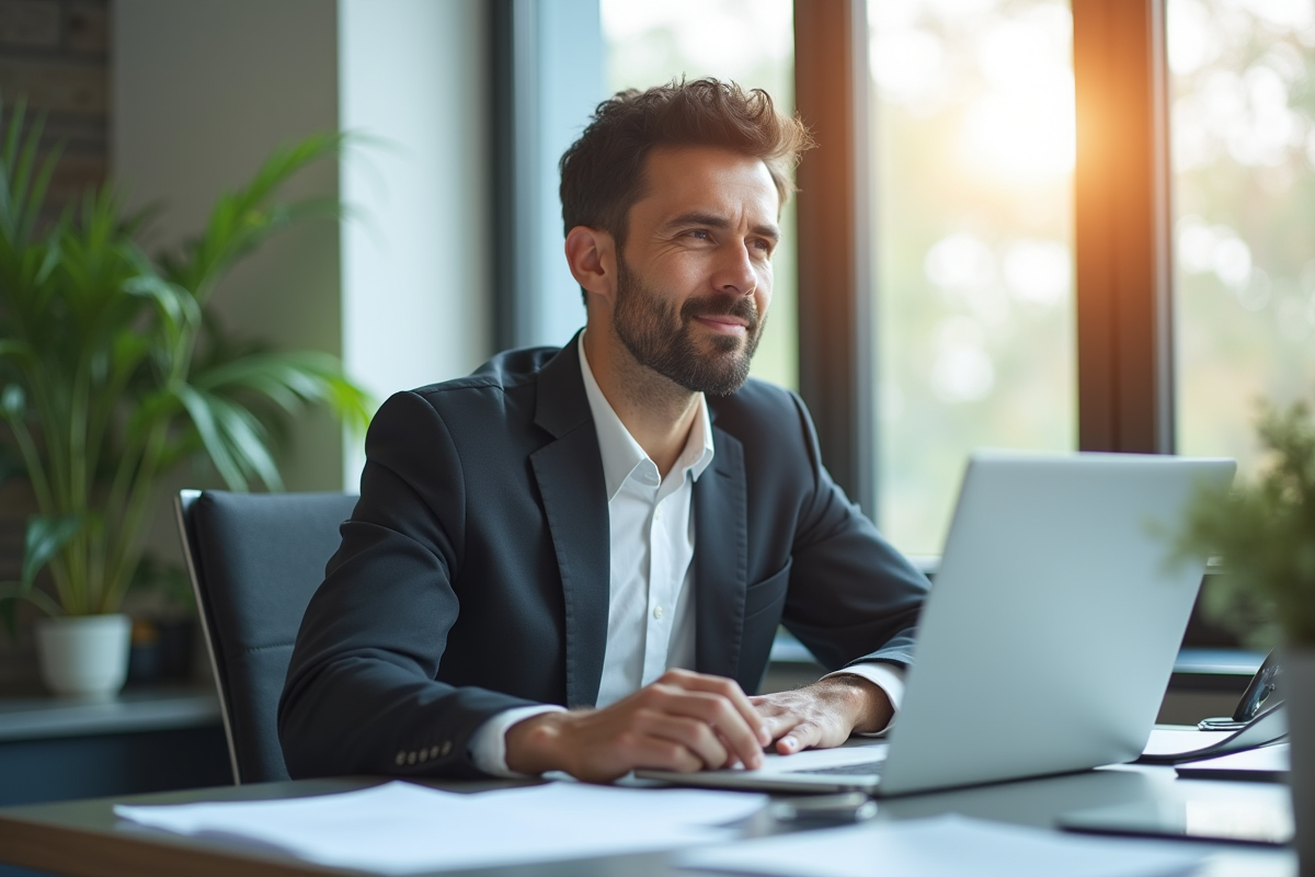 Professionnel d affaires au bureau en lumière naturelle