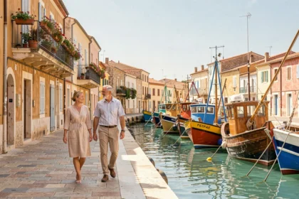 Couple se promenant sur les quais pittoresques de Sète, ville où est tournée la série Demain nous appartient
