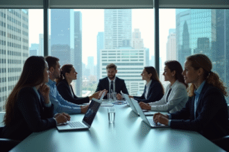 Groupe de professionnels discutant des critères ESG en réunion
