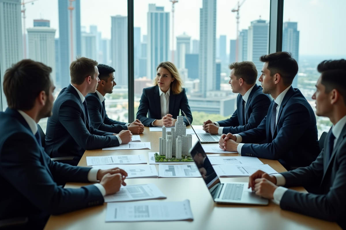 Groupe de professionnels discutant autour d