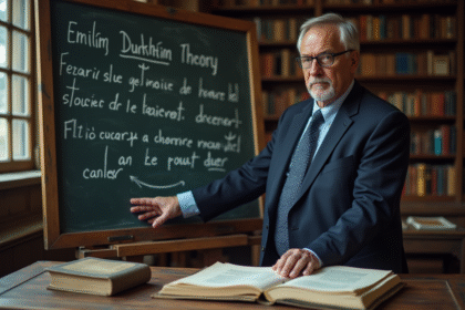 Sociologue en étude avec tableau et livres