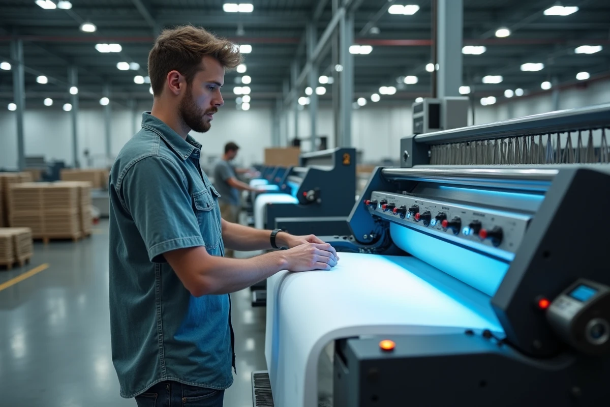 Technicien textile contrôlant une machine à tisser intelligente